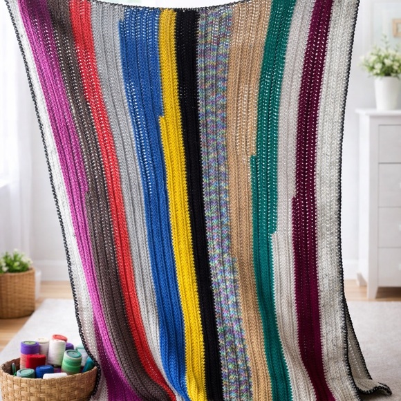 Other - Handmade Crochet Stripe Blanket – Colorful Boho Throw
